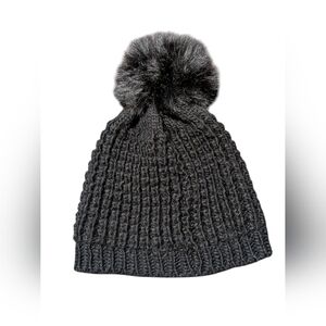 Kyi Kyi Luxury Handmade Wool Blend Black Beanie Faux Fur Pom Made in Canada